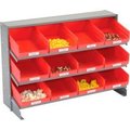 Global Equipment 3 Shelf Bench Pick Rack - 12 Red Plastic Shelf Bins 8 Inch Wide 33x12x21 603423RD